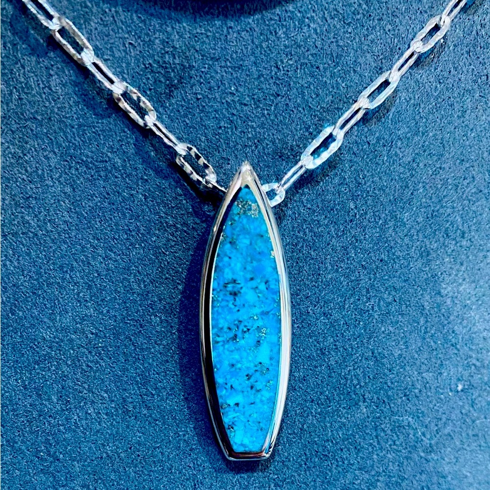 Sterling silver and turquoise surfboard necklace